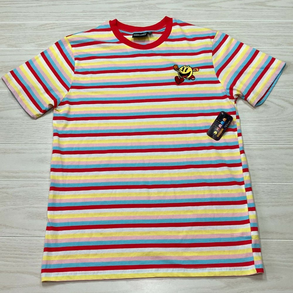 Pac-Man Striped T-Shirt Multicolor || NWT Men's Striped Pac Man Tee